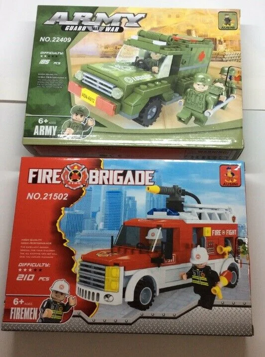 2 Sets Ausini Fire Brigade & Army High Quality Building Block