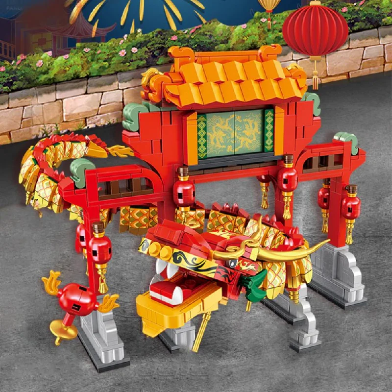 Chinese Lunar New Year Lion and Dragon Dance Building Block Set