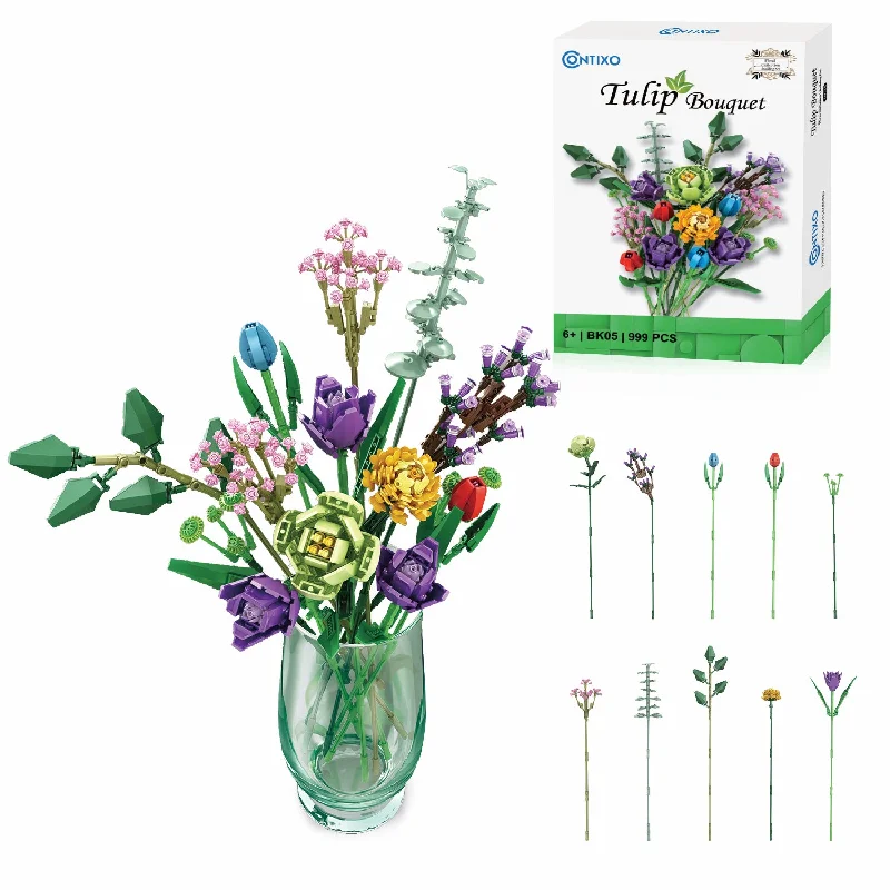 Contixo BK05 Tulip Bouquet Floral Collection Building Block Set - 999 PCS