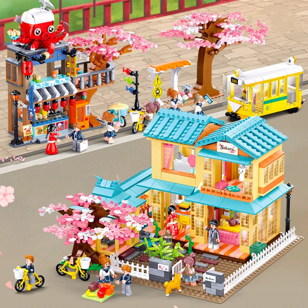 NEW Building Blocks Set Japanese Sakura Home Town