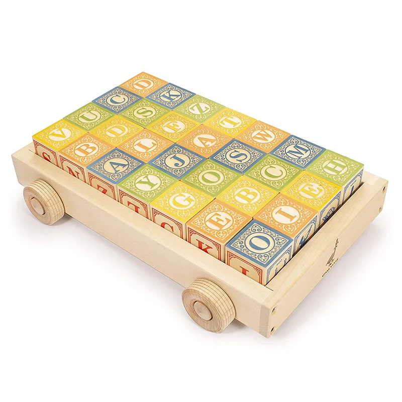 Uncle Goose English Alphabet Blocks with Wagon Base