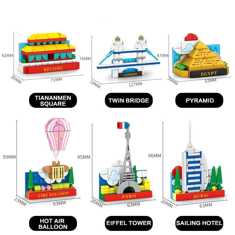 Worldwide Landmark Fridge Magnets Building Blocks | NEW