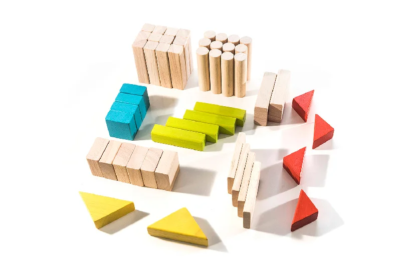 Block Set - 50 Building Blocks - Montessori Natural Wood Toy