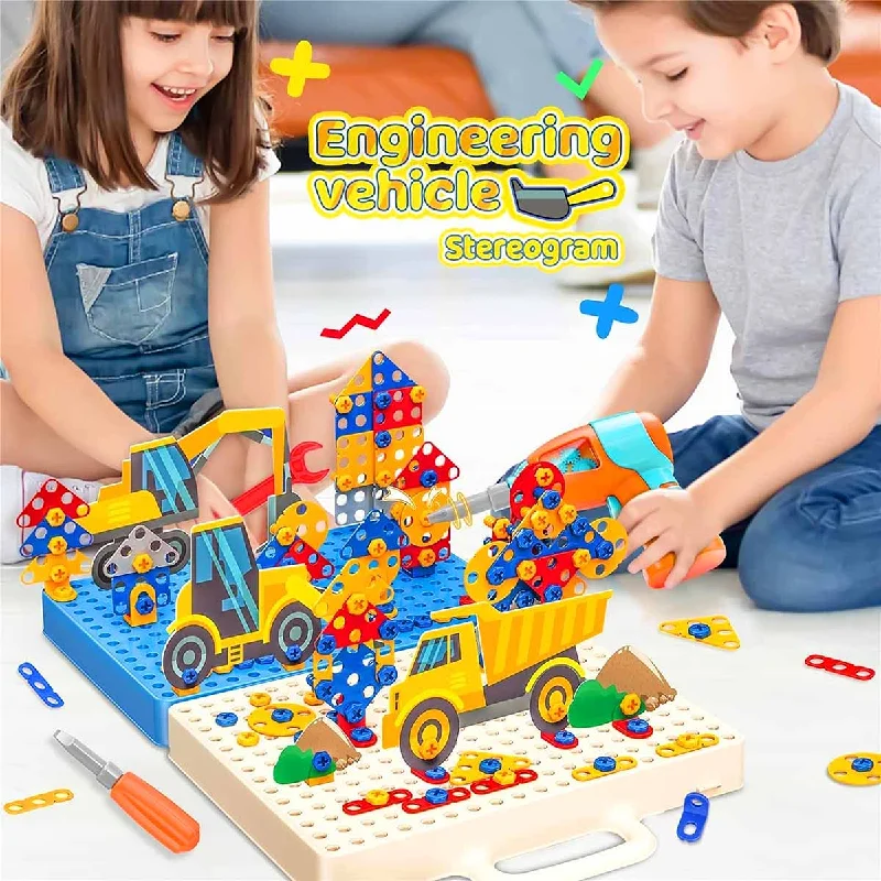 331 pc Educational Drill Building Space Toy with Storage Box for Kids