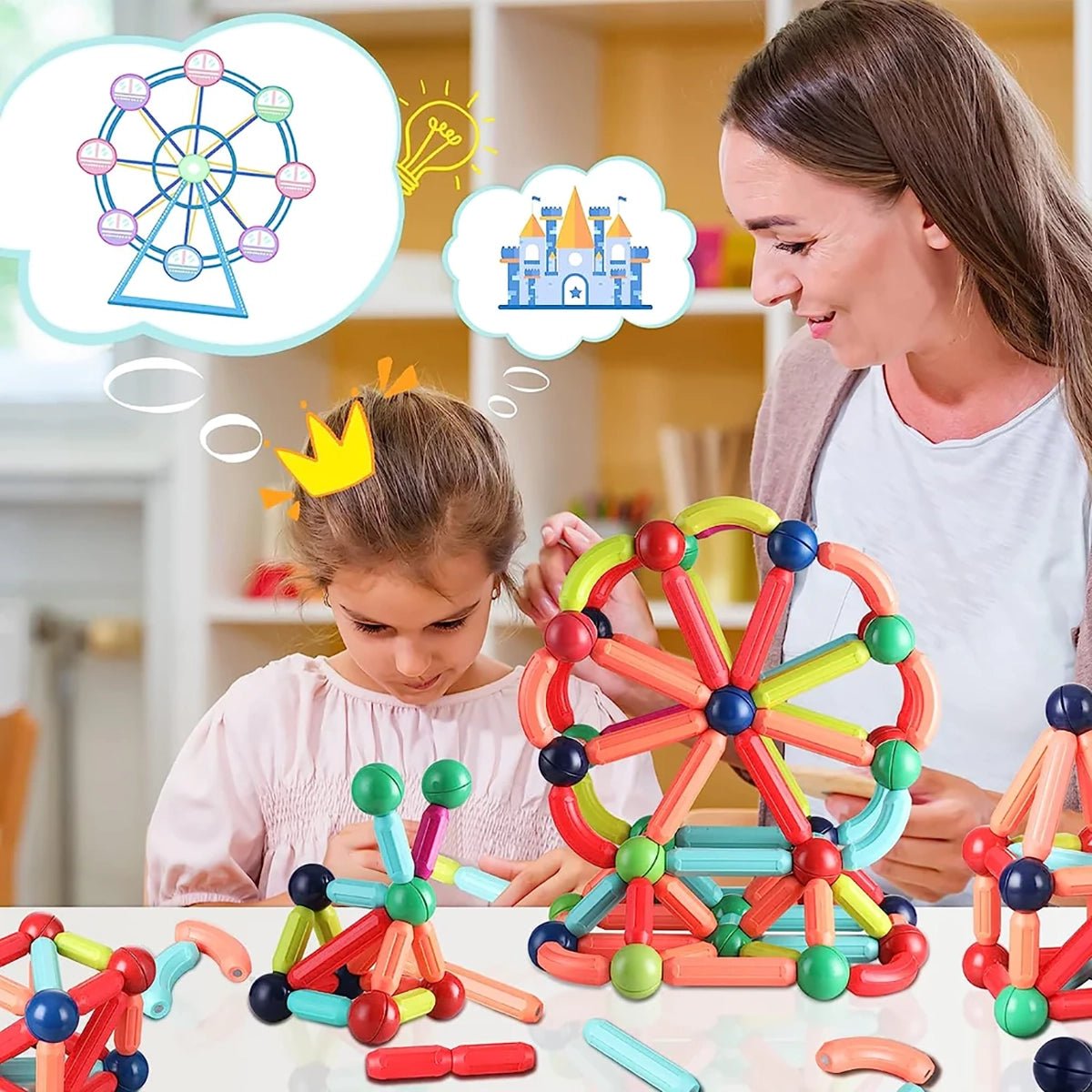 Plastic Magnetic Balls and Rods Set Building Blocks Stem Puzzle for Kids