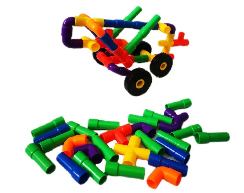 Pipe Construction Building Set With 8 Wheels - 134 Piece Set