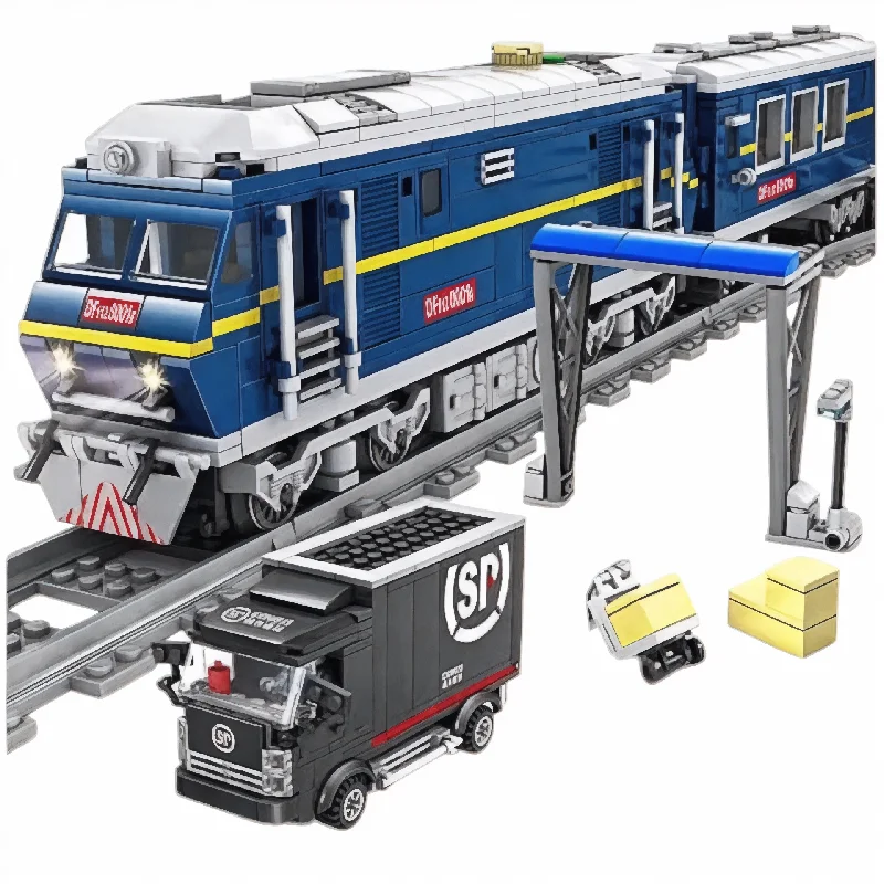 City Series Power Blue Diesel Cargo Train Building Blocks Toy Bricks Set | General Jim's Toys