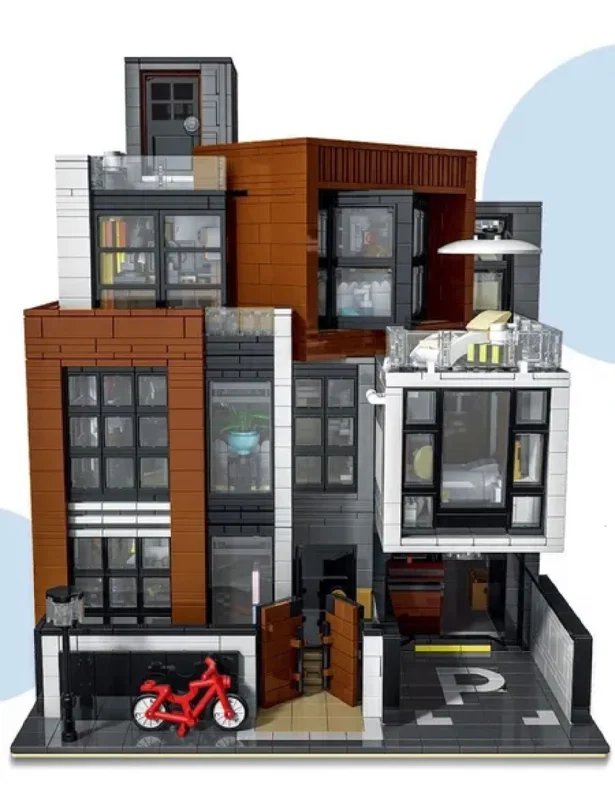 Modern Cubist Villa 3 Story Street View Creator Modular City Building Blocks Set | General Jim's Toys