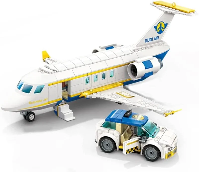 VIP Passenger Airplane Building Blocks Set - 461-Piece Modular Brick Set with Private Jet, Taxi, and Removable Parts