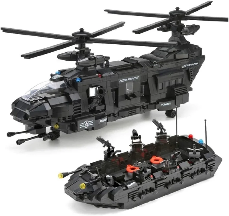 Police Swat Team Helicopter Building Blocks Toy Set